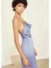 Drape Neck Lavender Satin Slit Bridesmaid Dress